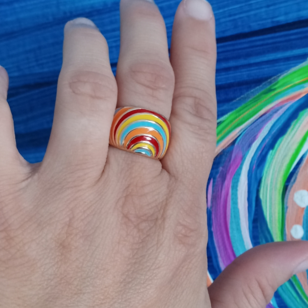 🌈  C&C California Rainbow Love Wide C- Band Ring 6.5 New!